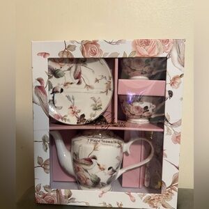 Grace Teaware Cottage Rose & Birds Magnolia Garden 7 Piece Set Fine Porcelain